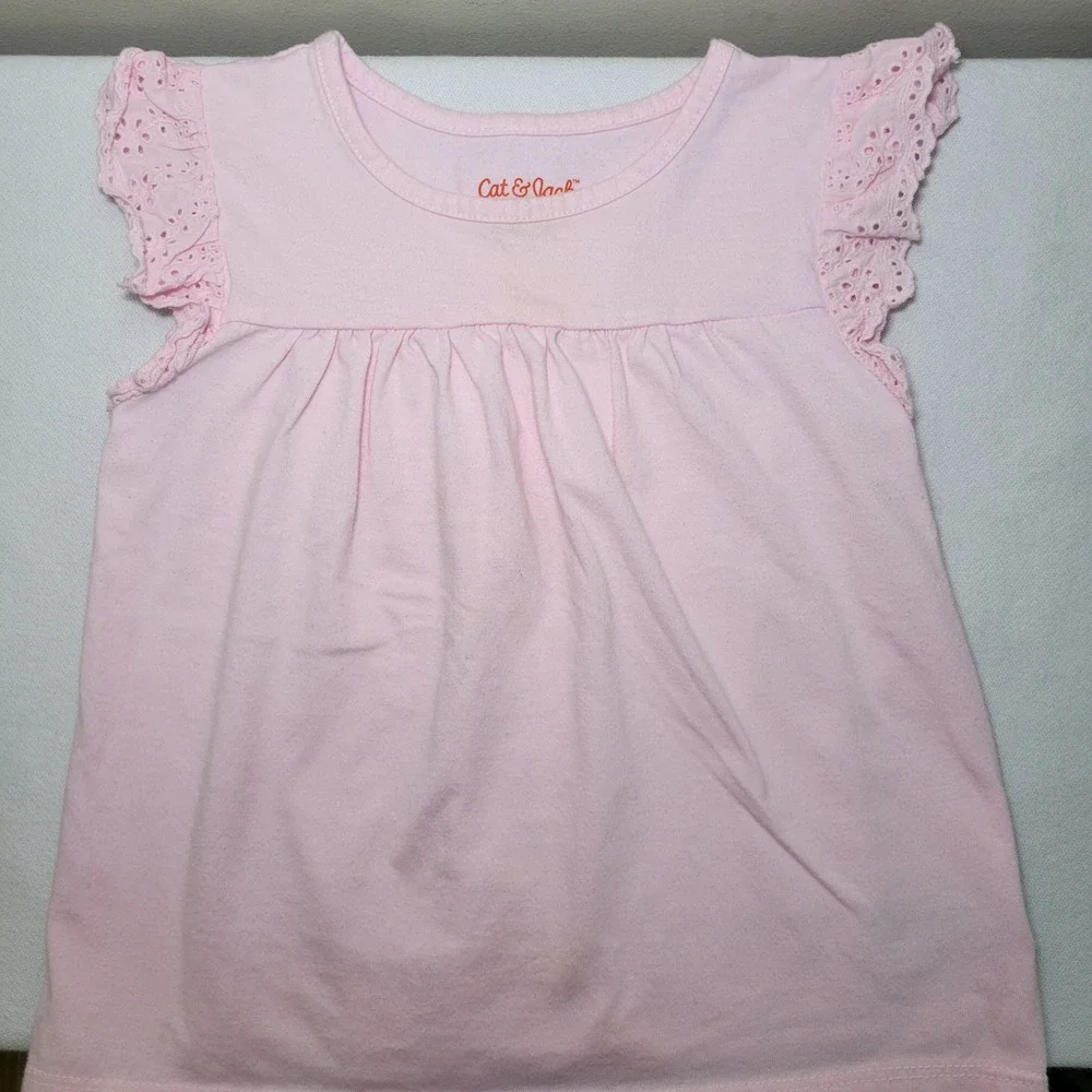 Cat & Jack Pink‎ Eyelet Ruffle Sleeve Shirt Size 4T
